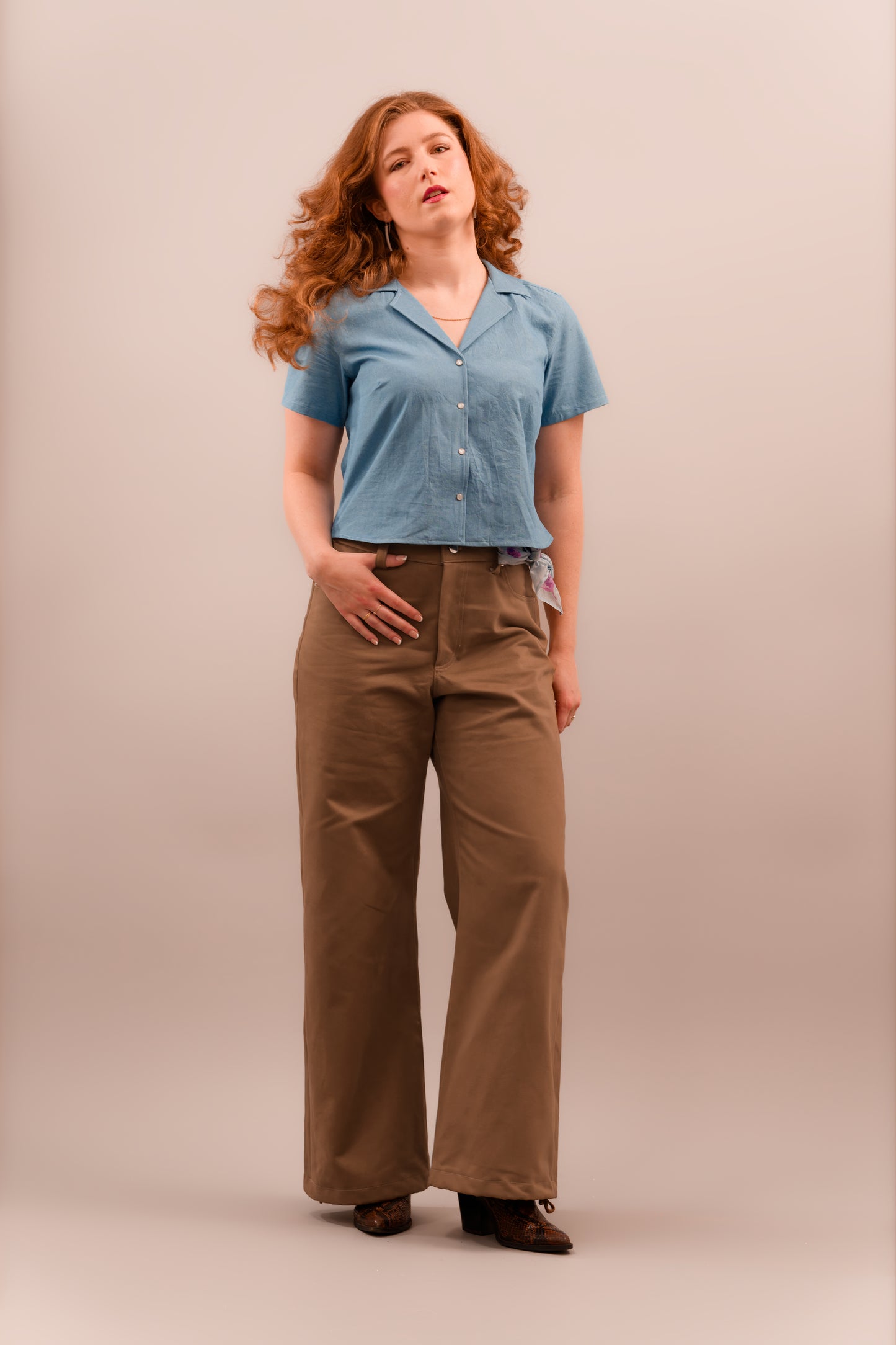 Chambray Short Sleeve Blouse