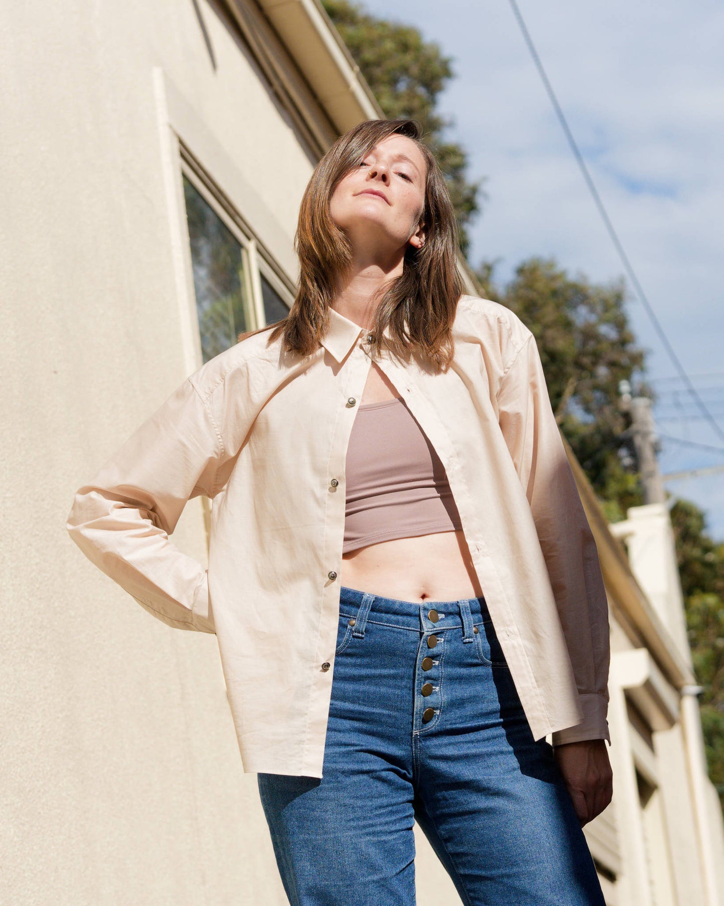 Champagne Long Sleeved Button Down
