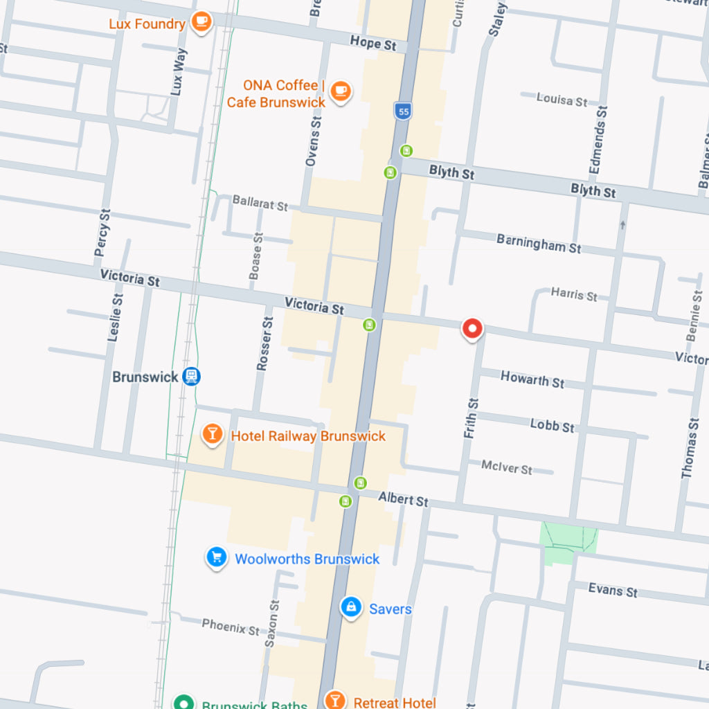 Map of Brunswick showing location of 292 Victoria Street