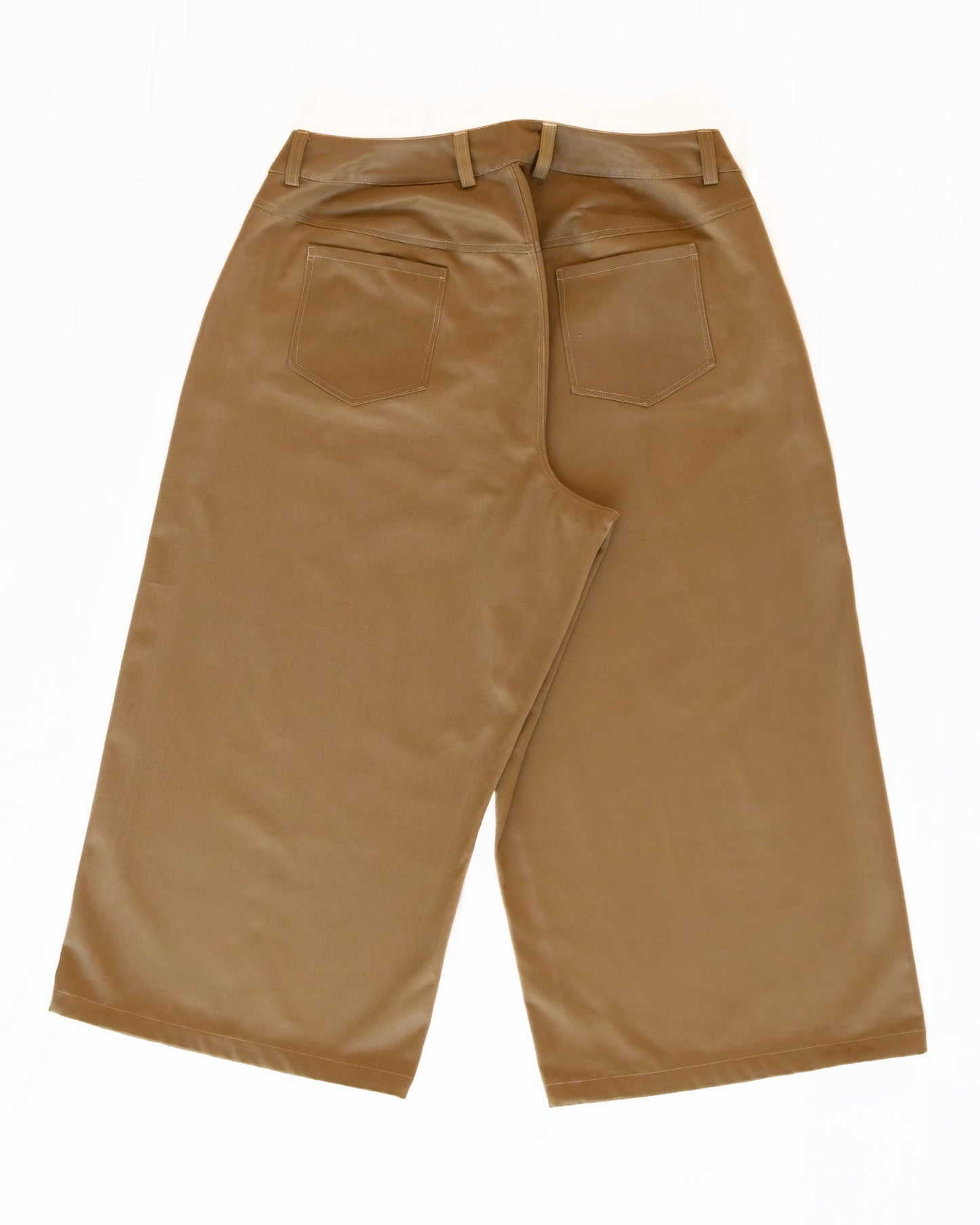 Back of wide-leg khaki brown jeans on a white background