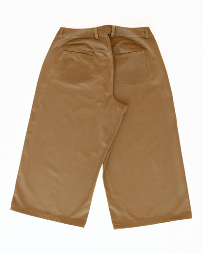 Back of wide-leg khaki brown jeans on a white background