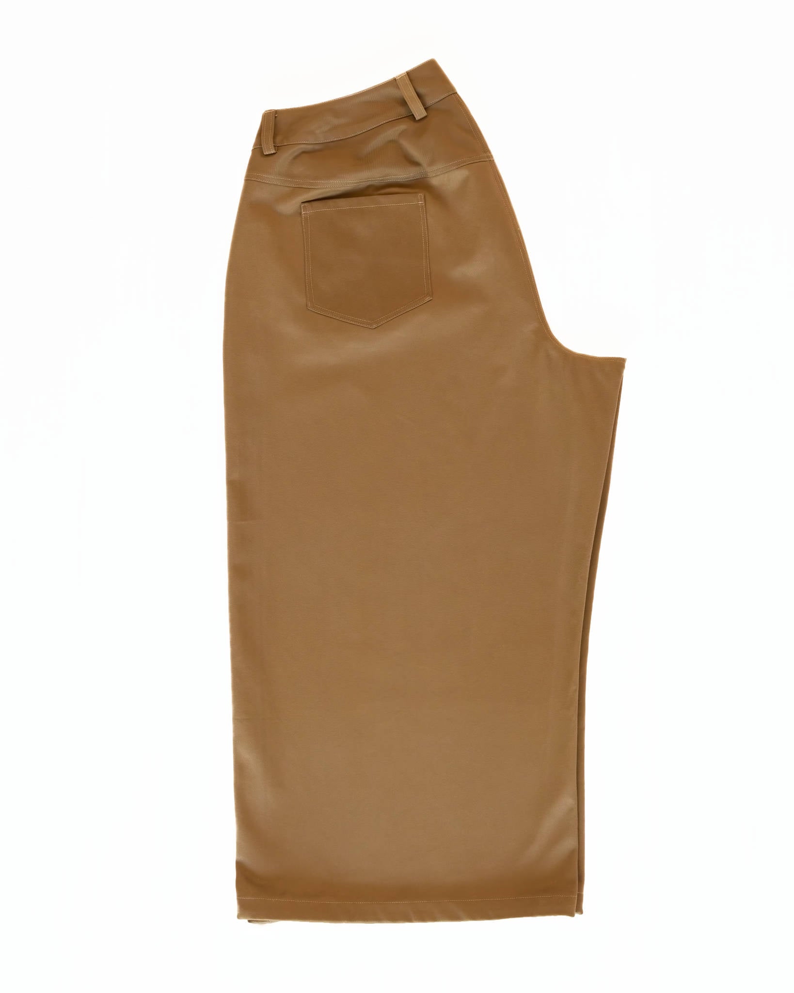 Back of wide-leg khaki brown jeans on a white background